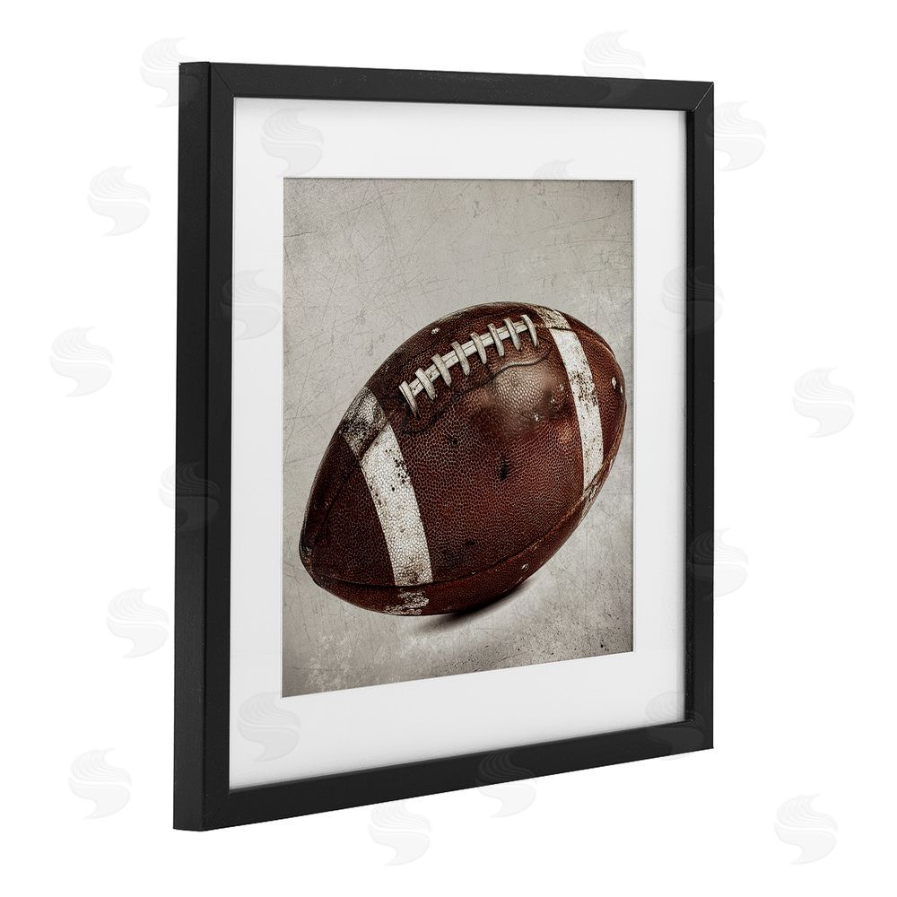 Ziwei Li Vintage Leather Football Black Framed Print Under Glass Wall Art