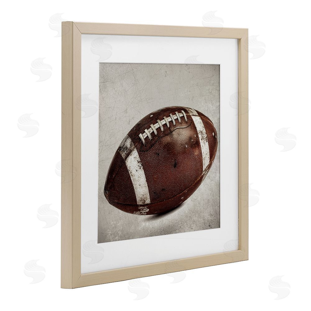 Ziwei Li Vintage Leather Football Brown Framed Print Under Glass Wall Art