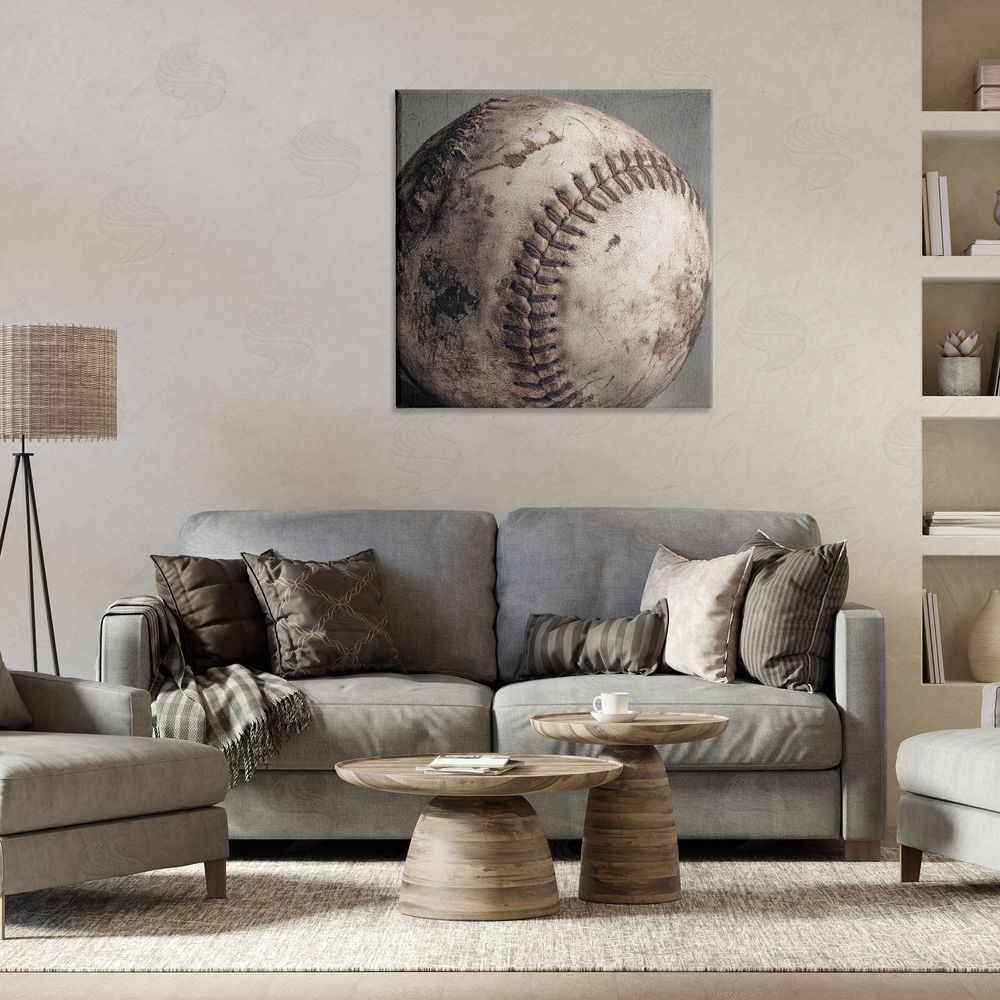 Ziwei Li Vintage Weathered Baseball Stretched Canvas Wall Art in Room