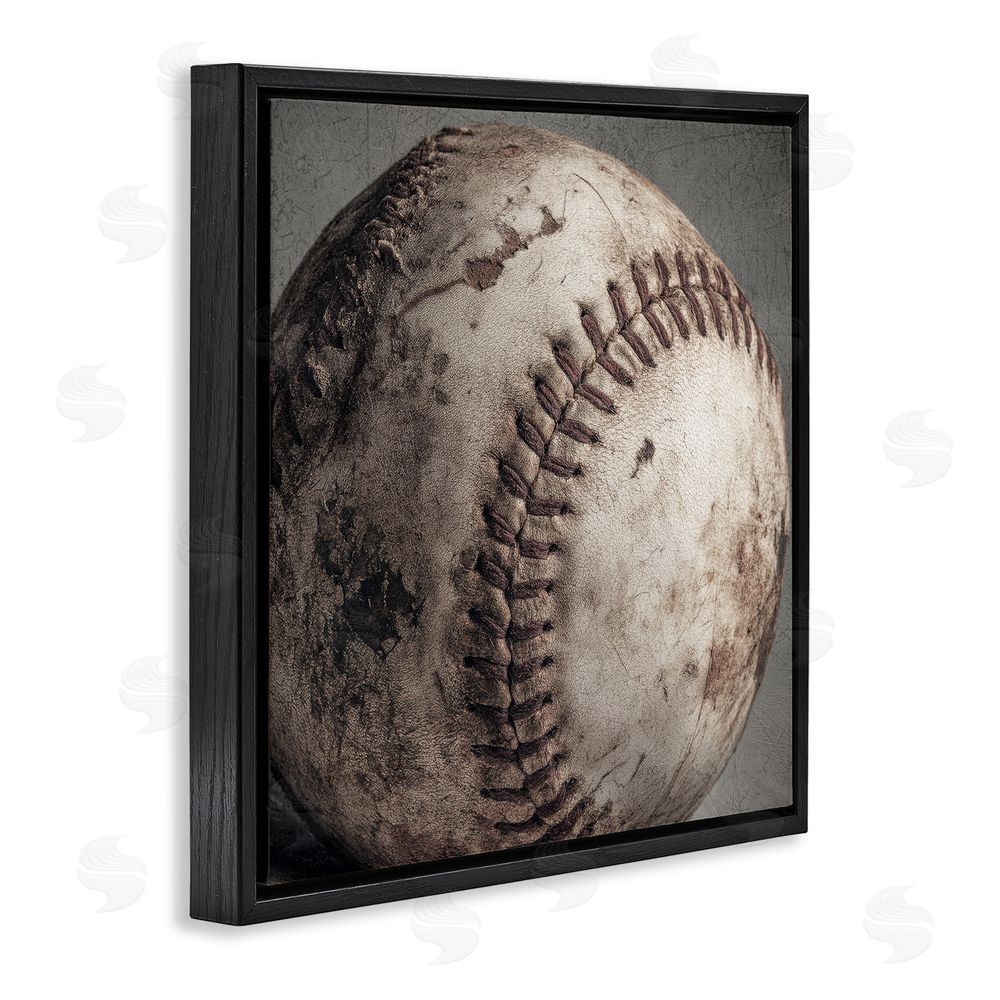 Ziwei Li Vintage Weathered Baseball Black Floating Frame Canvas Wall Art Print