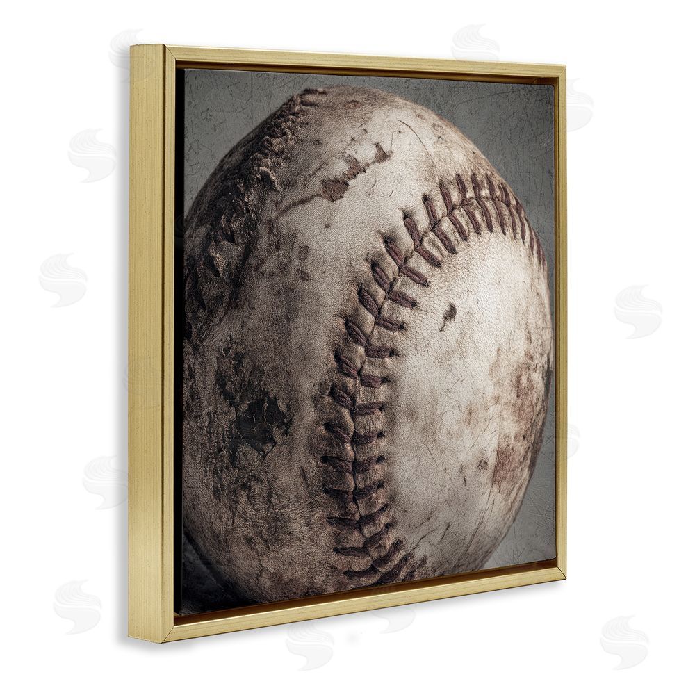 Ziwei Li Vintage Weathered Baseball Gold Floating Frame Canvas Wall Art Print