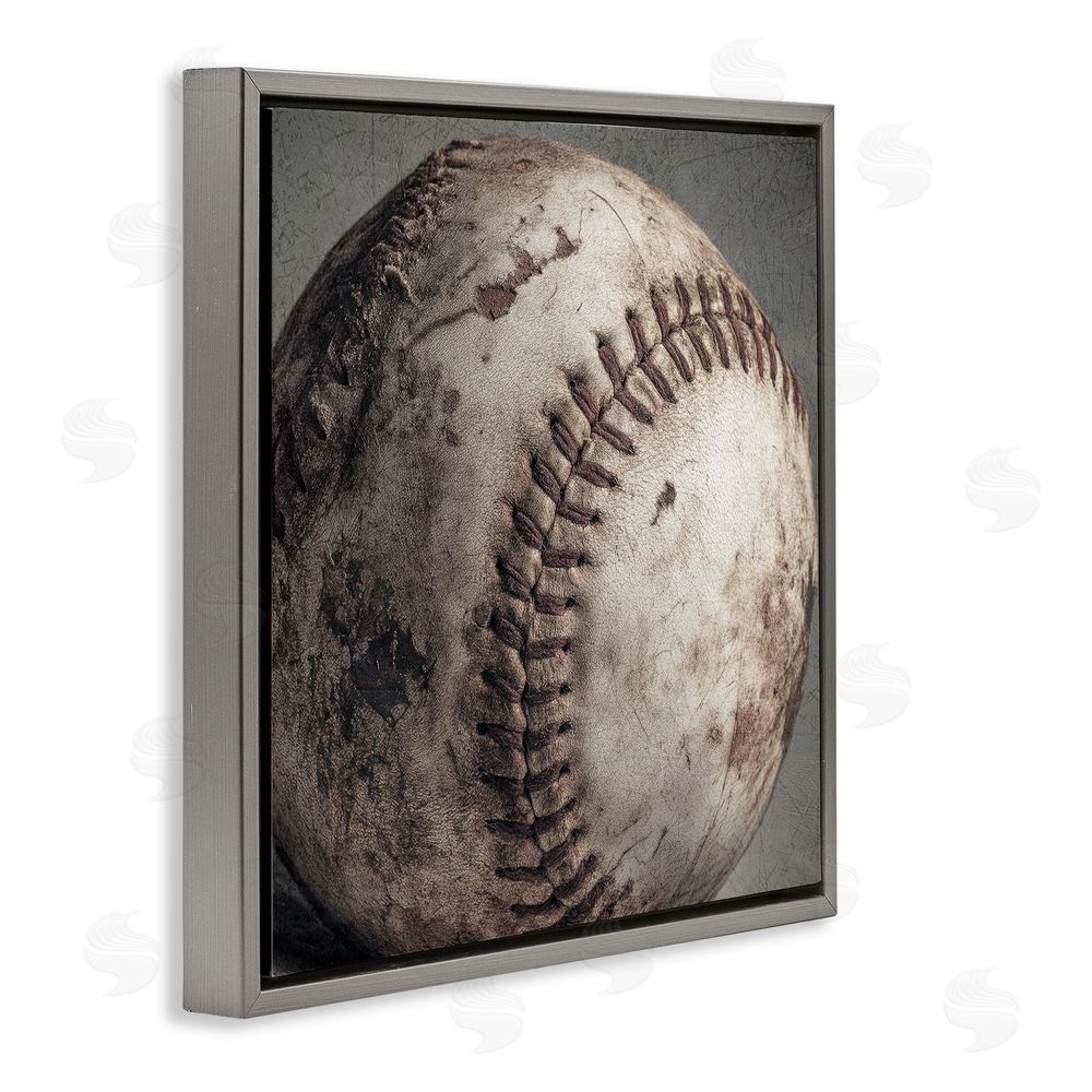 Ziwei Li Vintage Weathered Baseball Gray Floating Frame Canvas Wall Art Print