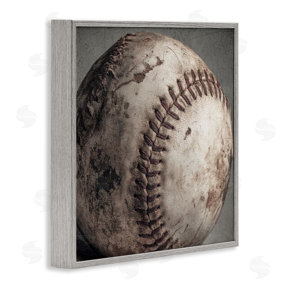 Ziwei Li Vintage Weathered Baseball Gray Framed Giclee Wall Art Print