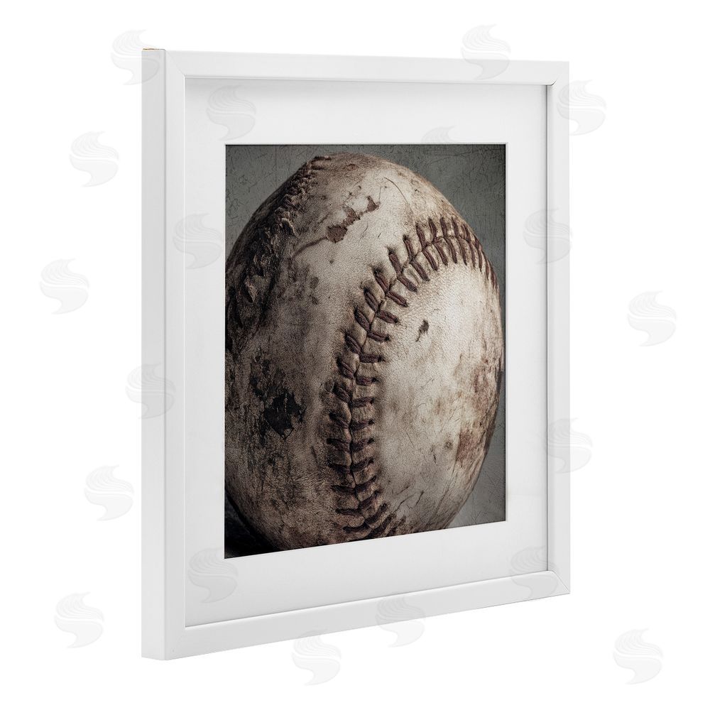 Ziwei Li Vintage Weathered Baseball White Framed Print Under Glass Wall Art