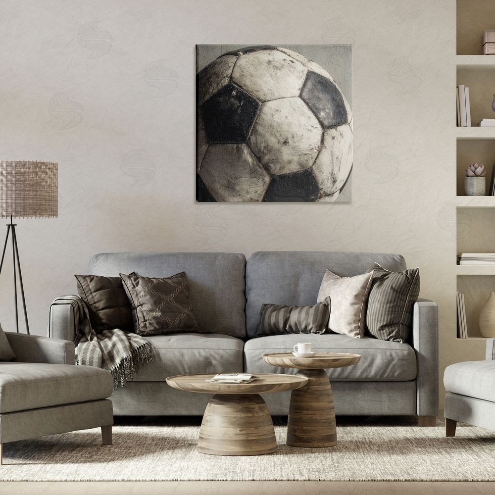 Ziwei Li Weathered Soccer Ball Stretched Canvas Wall Art in Room