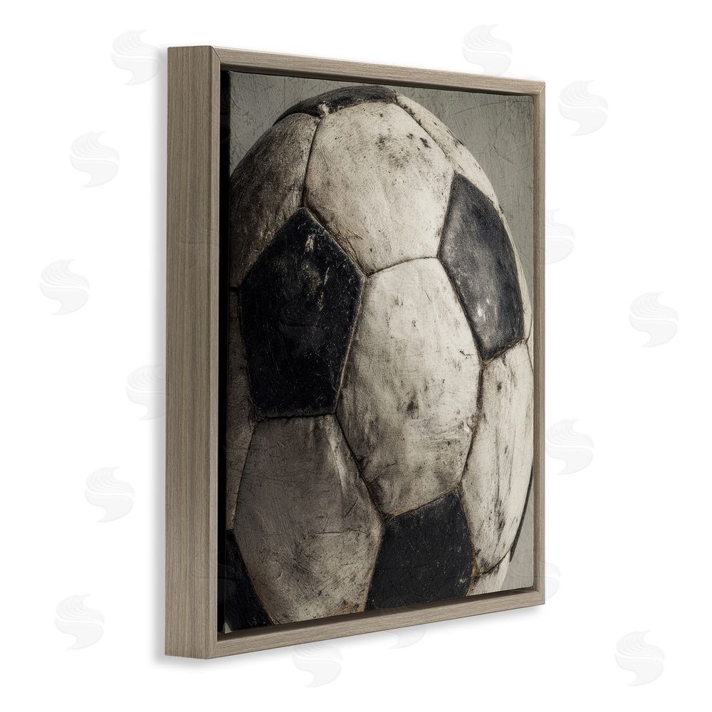 Ziwei Li Weathered Soccer Ball Brown Floating Frame Canvas Wall Art Print
