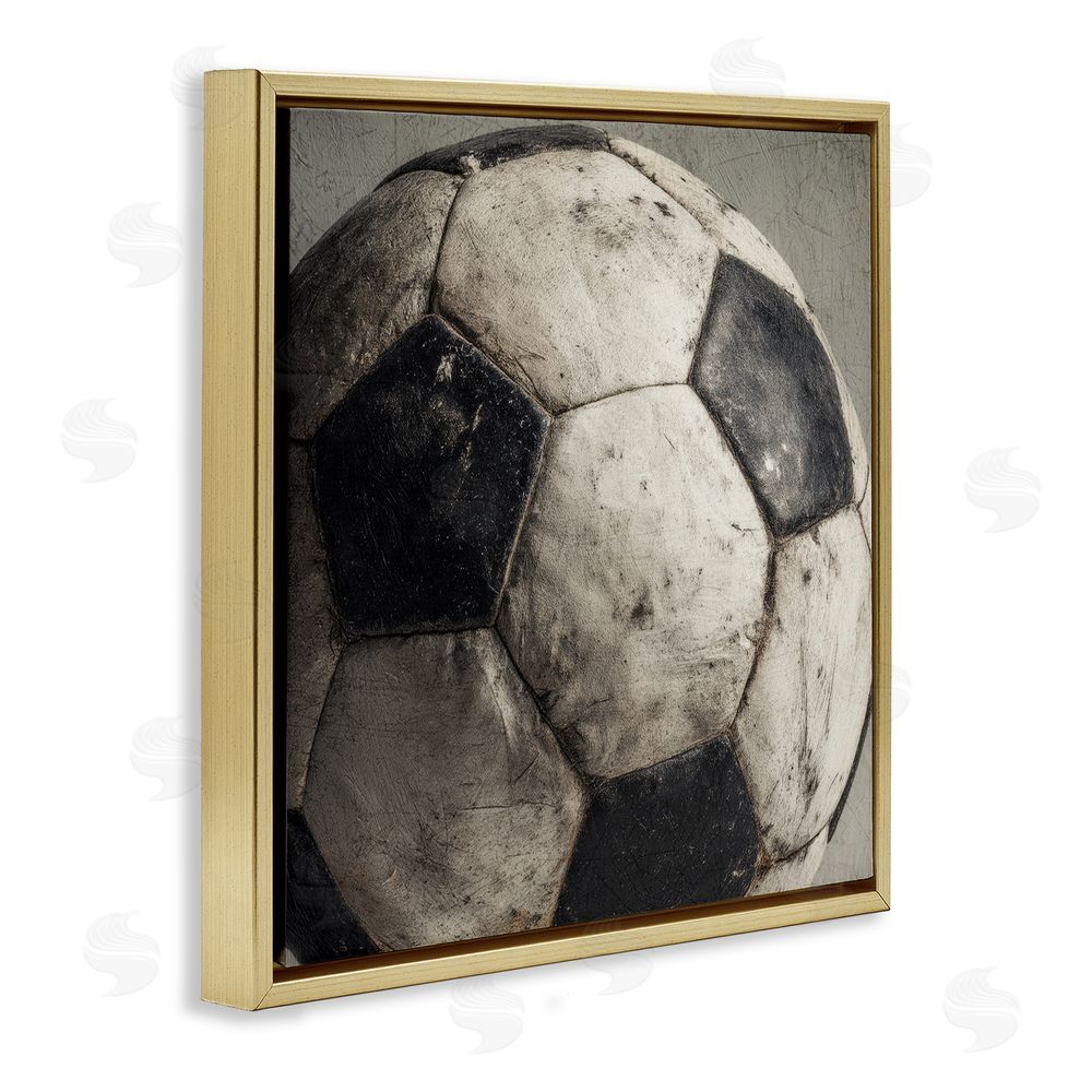 Ziwei Li Weathered Soccer Ball Gold Floating Frame Canvas Wall Art Print