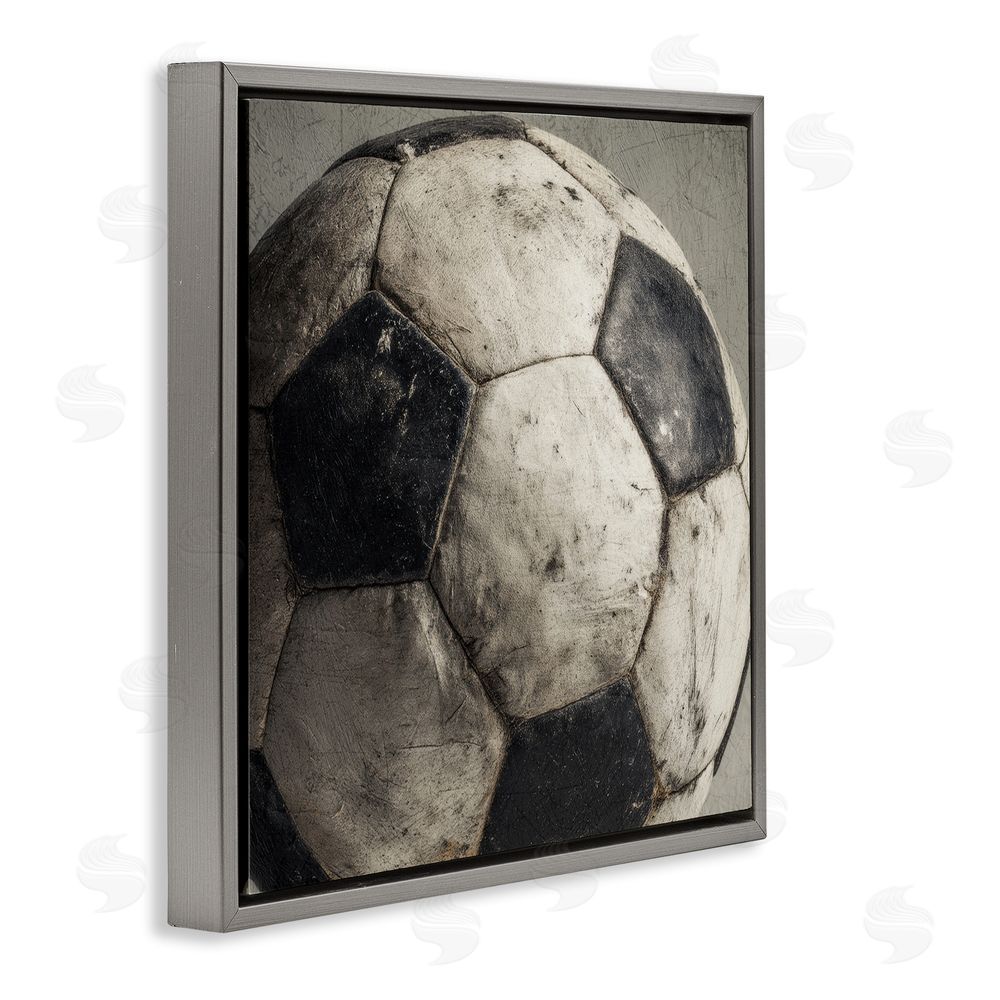 Ziwei Li Weathered Soccer Ball Gray Floating Frame Canvas Wall Art Print