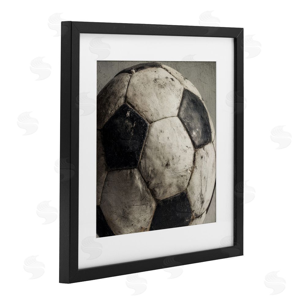 Ziwei Li Weathered Soccer Ball Black Framed Print Under Glass Wall Art