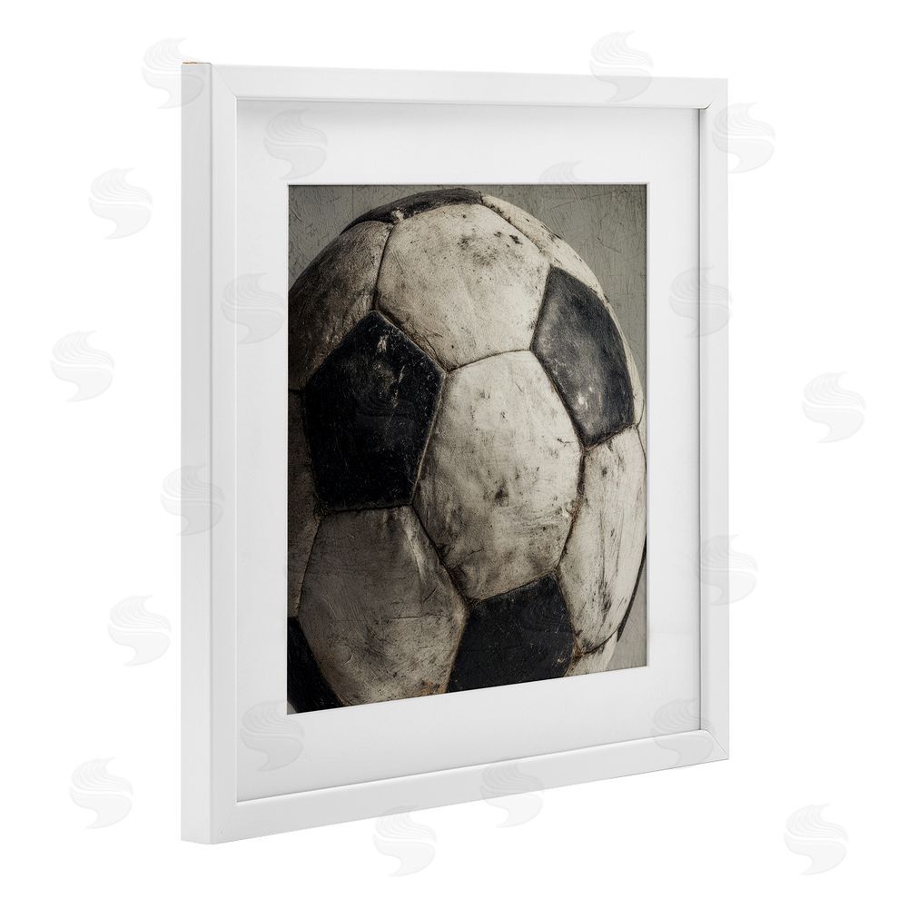 Ziwei Li Weathered Soccer Ball White Framed Print Under Glass Wall Art