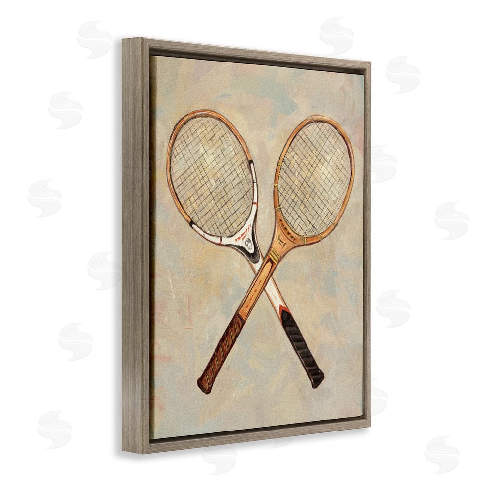 Ziwei Li Crossed Vintage Tennis Rackets Brown Floating Frame Canvas Wall Art Print
