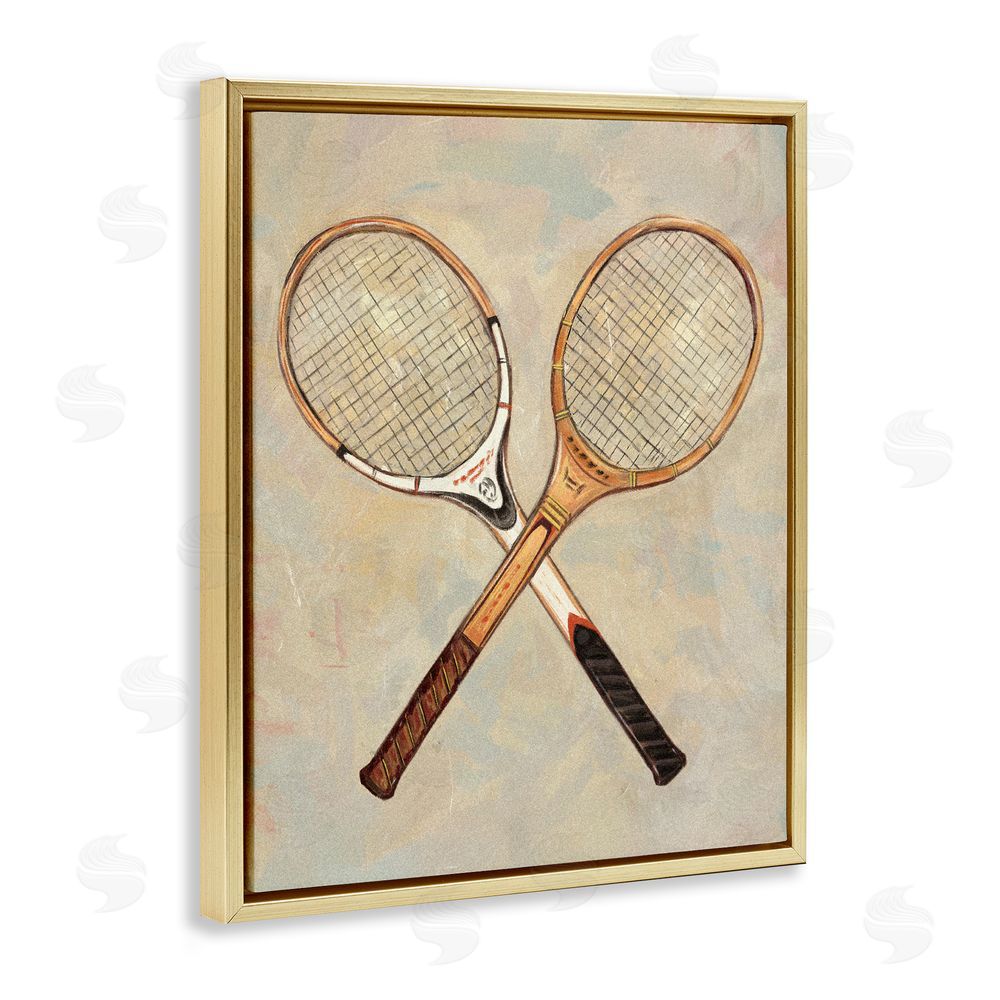 Ziwei Li Crossed Vintage Tennis Rackets Gold Floating Frame Canvas Wall Art Print