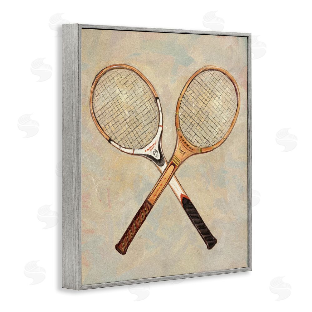 Ziwei Li Crossed Vintage Tennis Rackets Gray Framed Giclee Wall Art Print