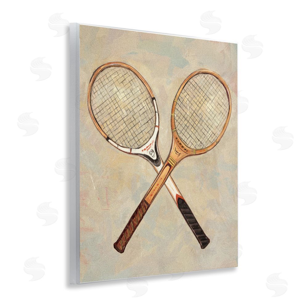 Ziwei Li Crossed Vintage Tennis Rackets Wooden Wall Plaque Art Print