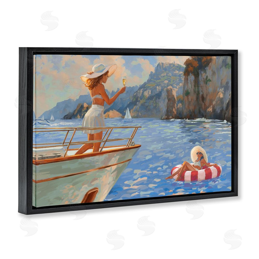 Ziwei Li Champagne on the Bow Black Floating Frame Canvas Wall Art Print