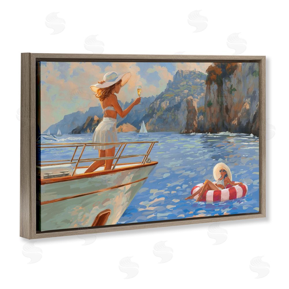Ziwei Li Champagne on the Bow Brown Floating Frame Canvas Wall Art Print