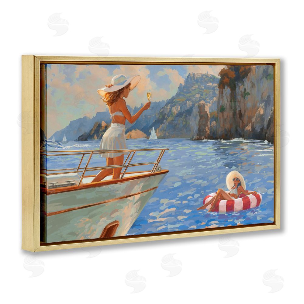 Ziwei Li Champagne on the Bow Gold Floating Frame Canvas Wall Art Print