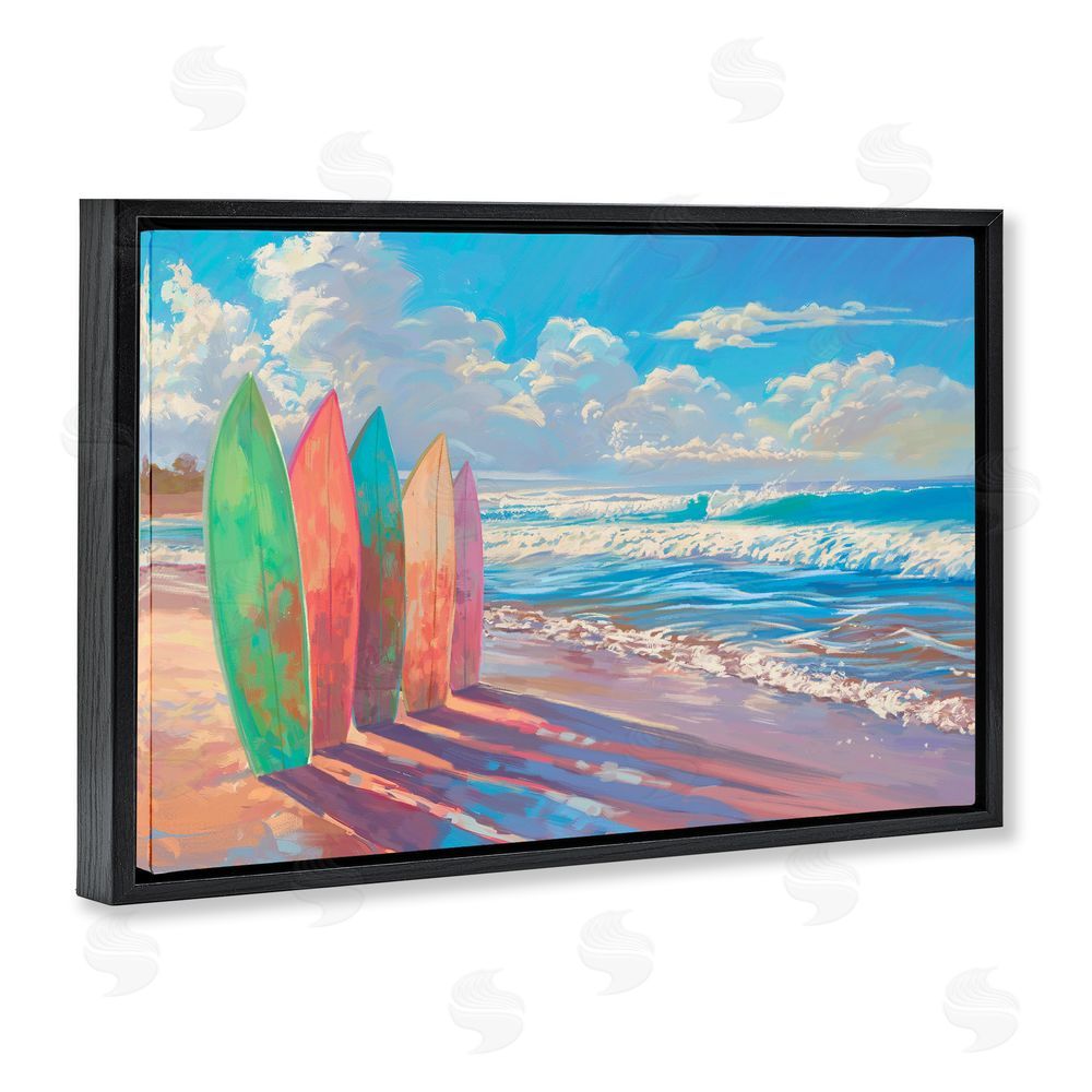 Ziwei Li Sunlit Surfboards by Shore Black Floating Frame Canvas Wall Art Print