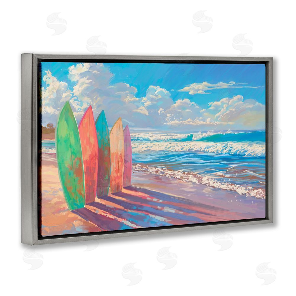 Ziwei Li Sunlit Surfboards by Shore Gray Floating Frame Canvas Wall Art Print