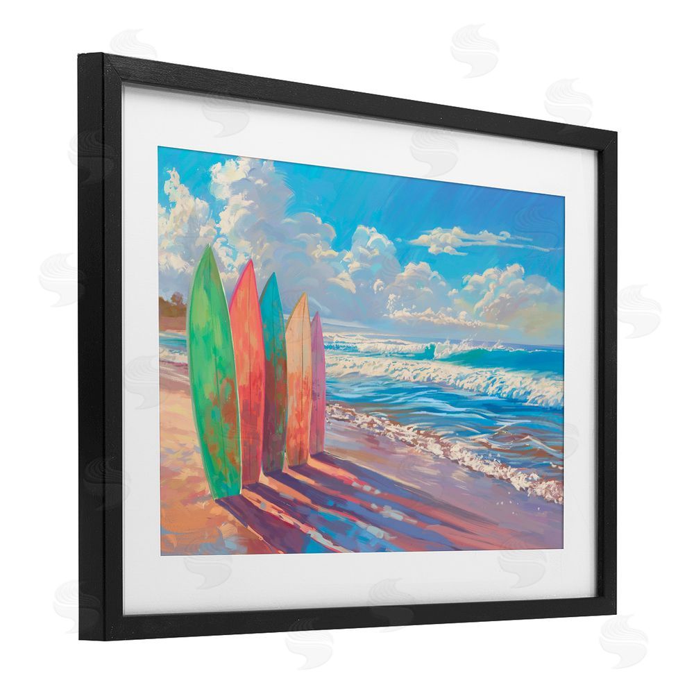 Ziwei Li Sunlit Surfboards by Shore Black Framed Print Under Glass Wall Art