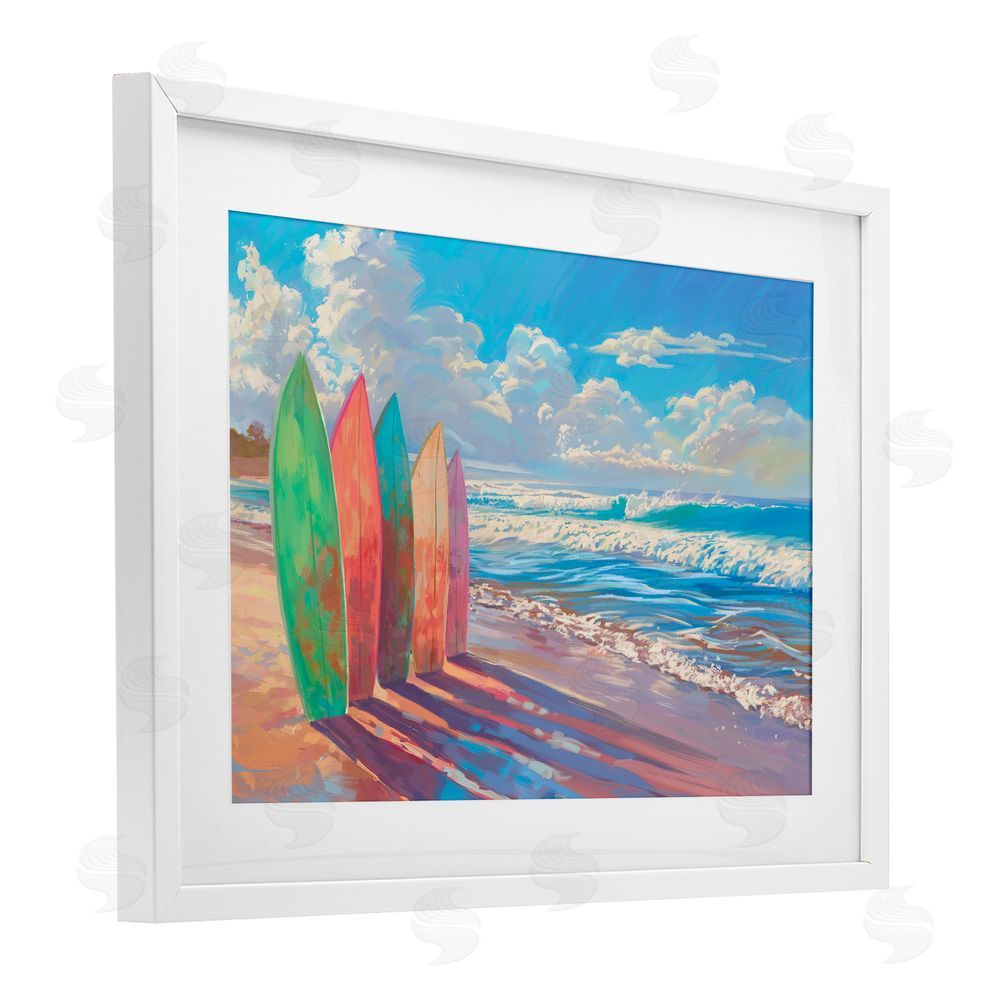 Ziwei Li Sunlit Surfboards by Shore White Framed Print Under Glass Wall Art