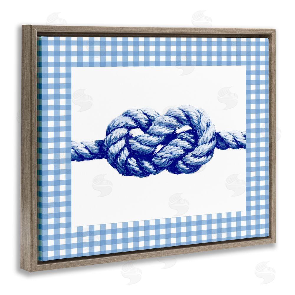 Ziwei Li Nautical Knot with Gingham Brown Floating Frame Canvas Wall Art Print