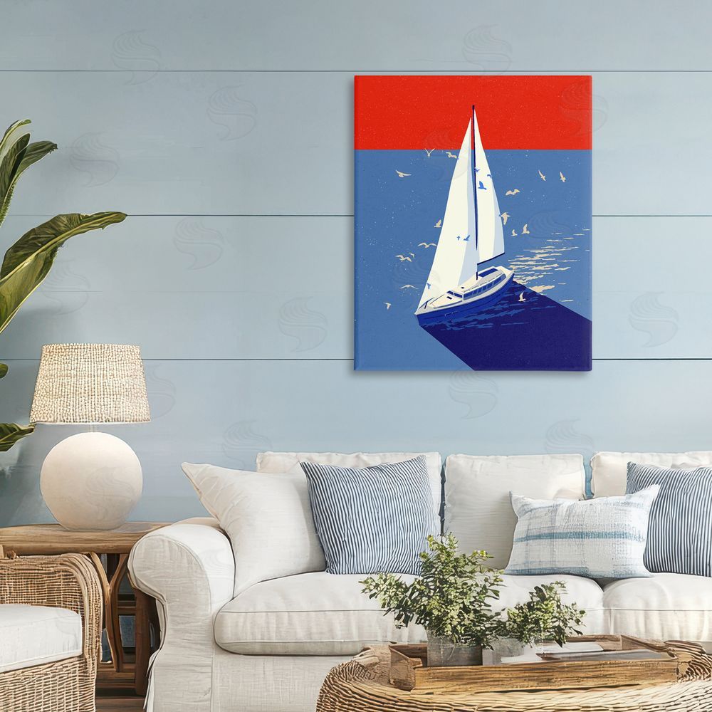 Ziwei Li Red & Blue Sailboat at Sea