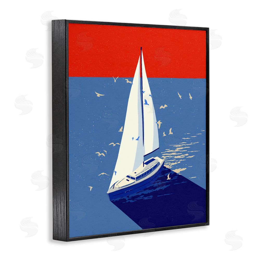 Ziwei Li Red & Blue Sailboat at Sea Black Framed Giclee Wall Art Print