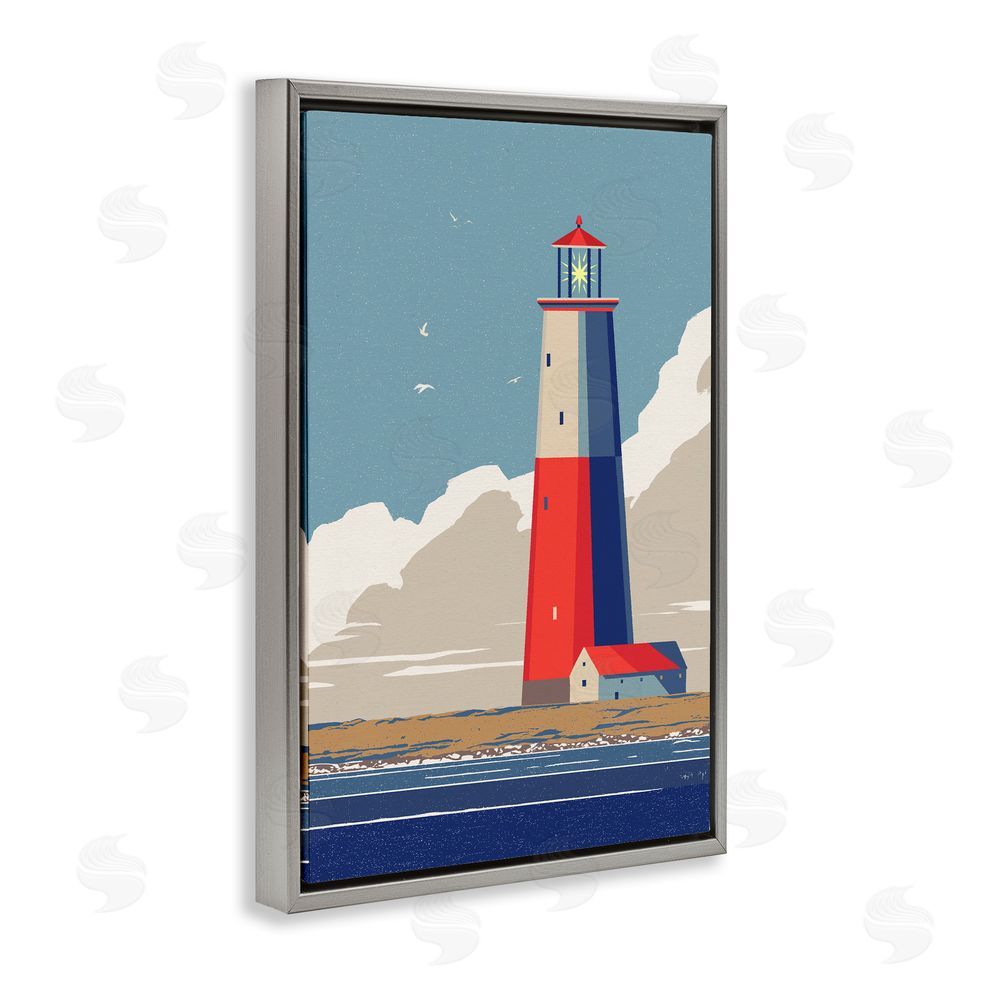 Ziwei Li Crimson Beacon on Cloudy Horizon Gray Floating Frame Canvas Wall Art Print