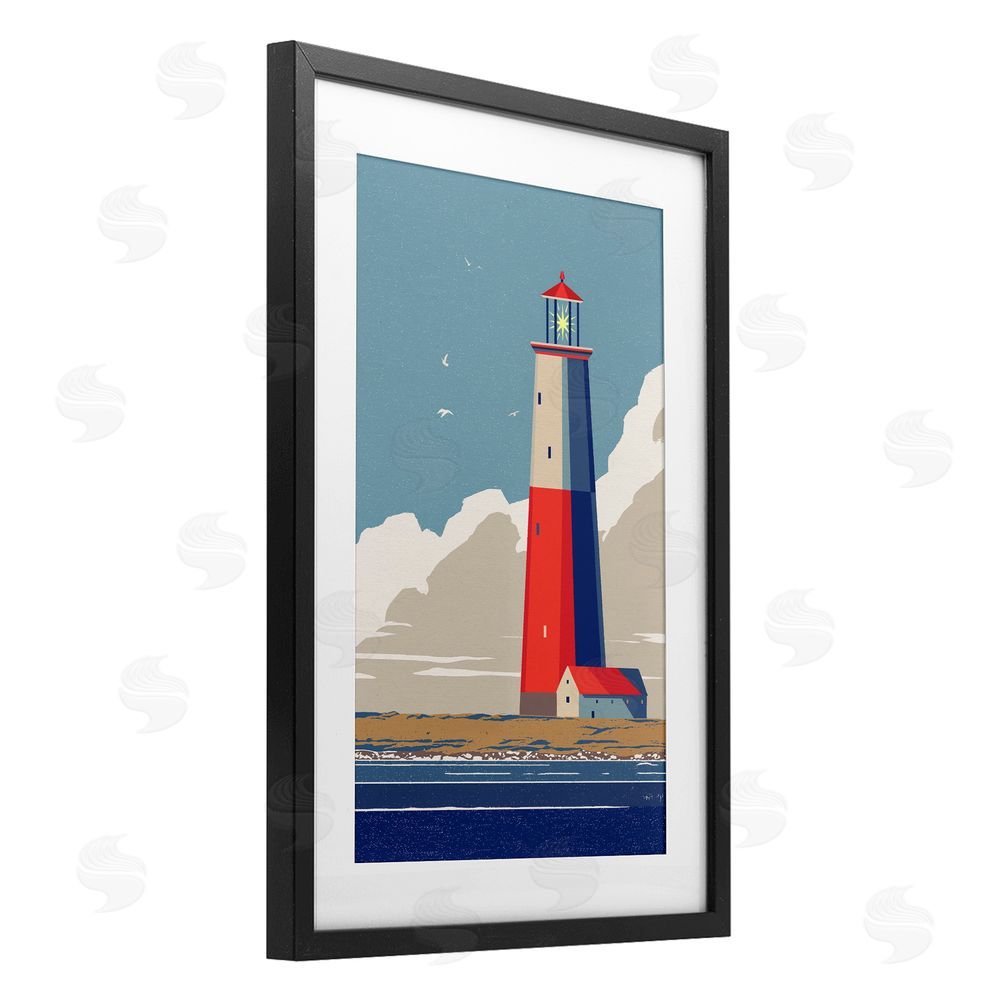 Ziwei Li Crimson Beacon on Cloudy Horizon Black Framed Print Under Glass Wall Art