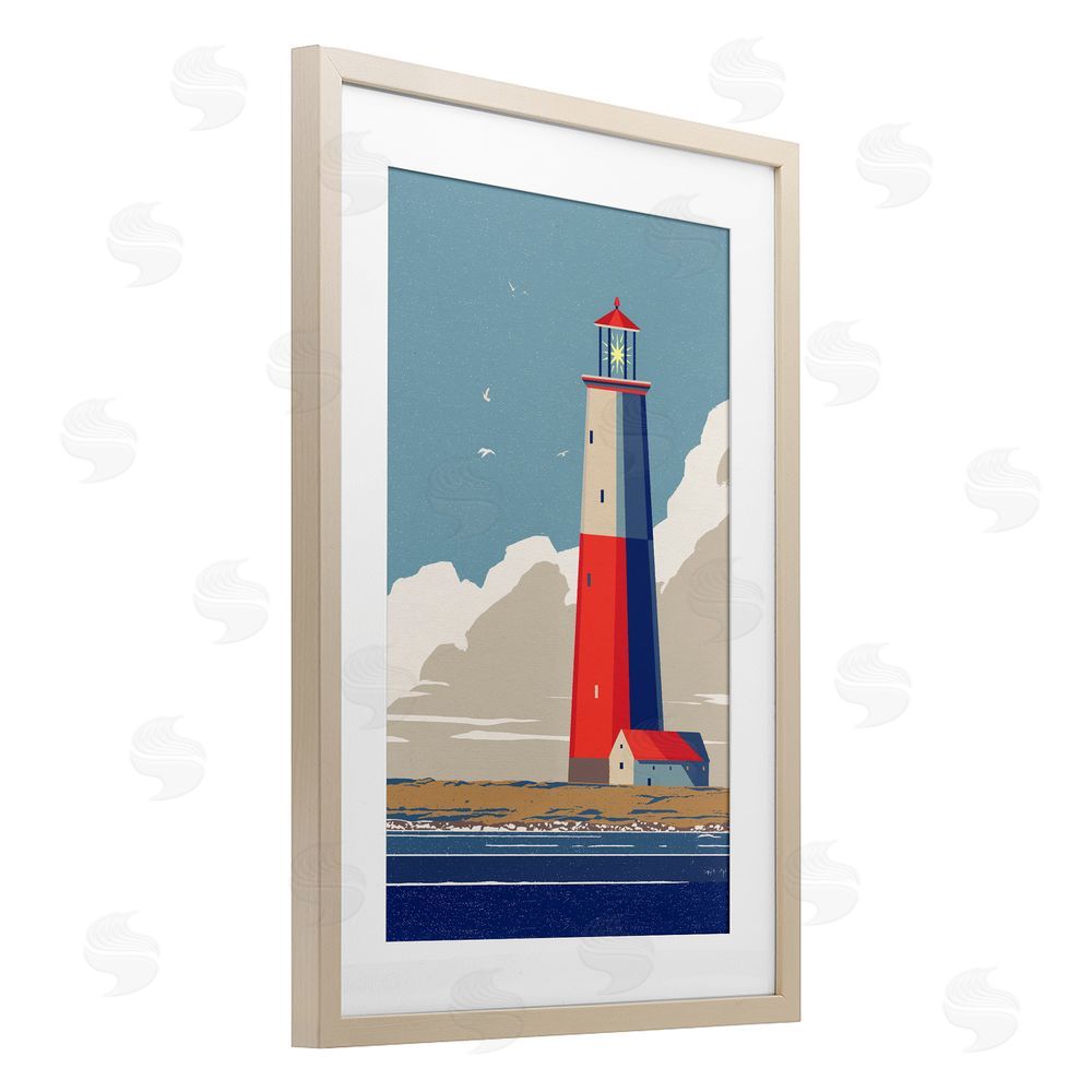 Ziwei Li Crimson Beacon on Cloudy Horizon Brown Framed Print Under Glass Wall Art