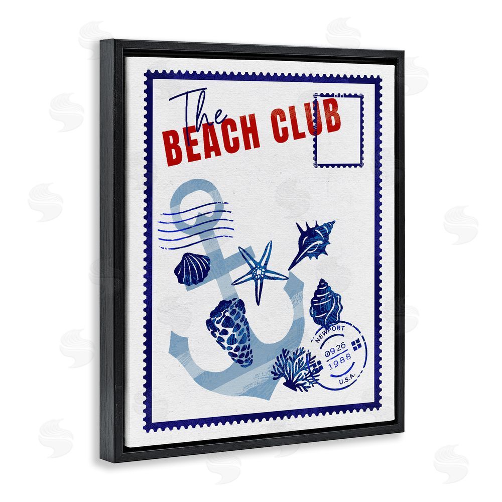 Ziwei Li Beach Club Nautical Postcard Black Floating Frame Canvas Wall Art Print
