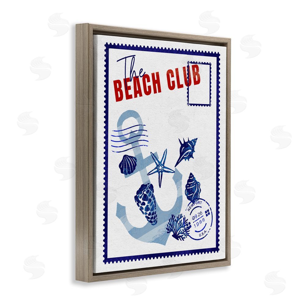 Ziwei Li Beach Club Nautical Postcard Brown Floating Frame Canvas Wall Art Print