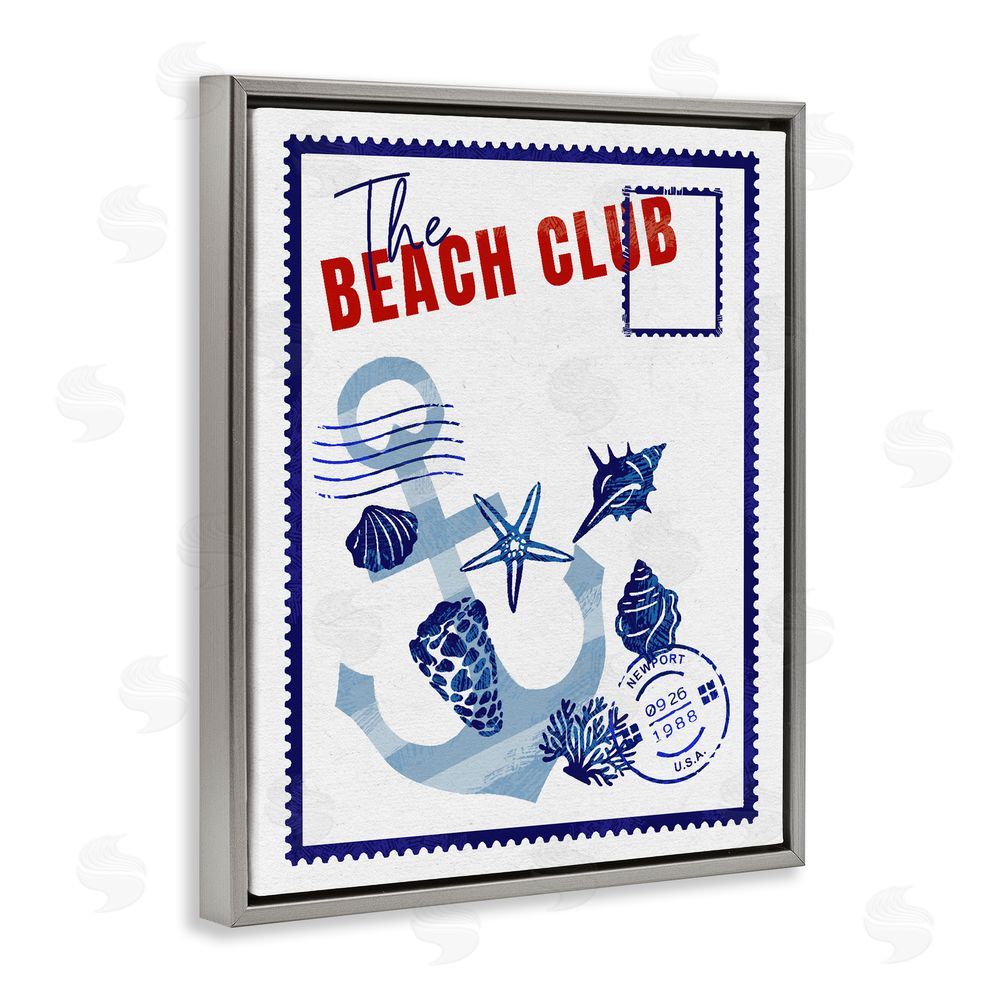Ziwei Li Beach Club Nautical Postcard Gray Floating Frame Canvas Wall Art Print