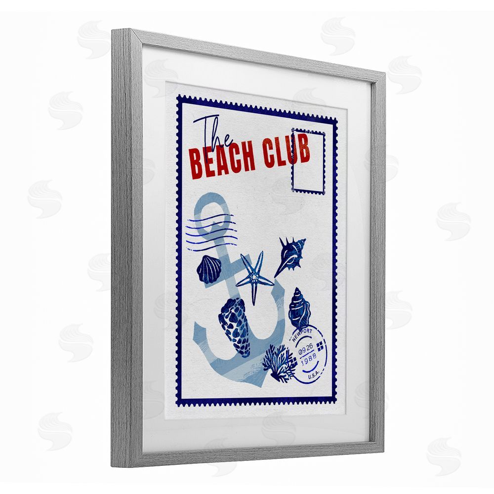 Ziwei Li Beach Club Nautical Postcard Gray Framed Print Under Glass Wall Art