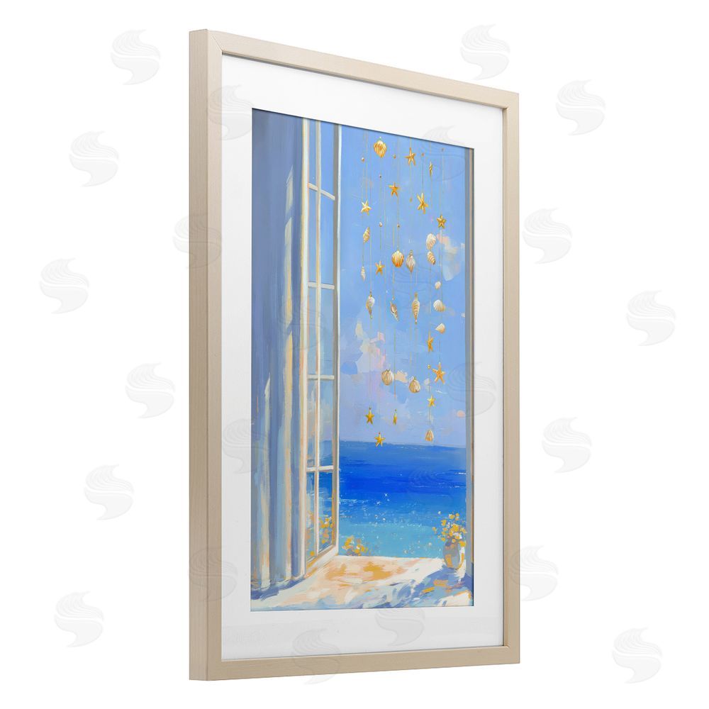 Ziwei Li Dangling Seashells in Window View Brown Framed Print Under Glass Wall Art