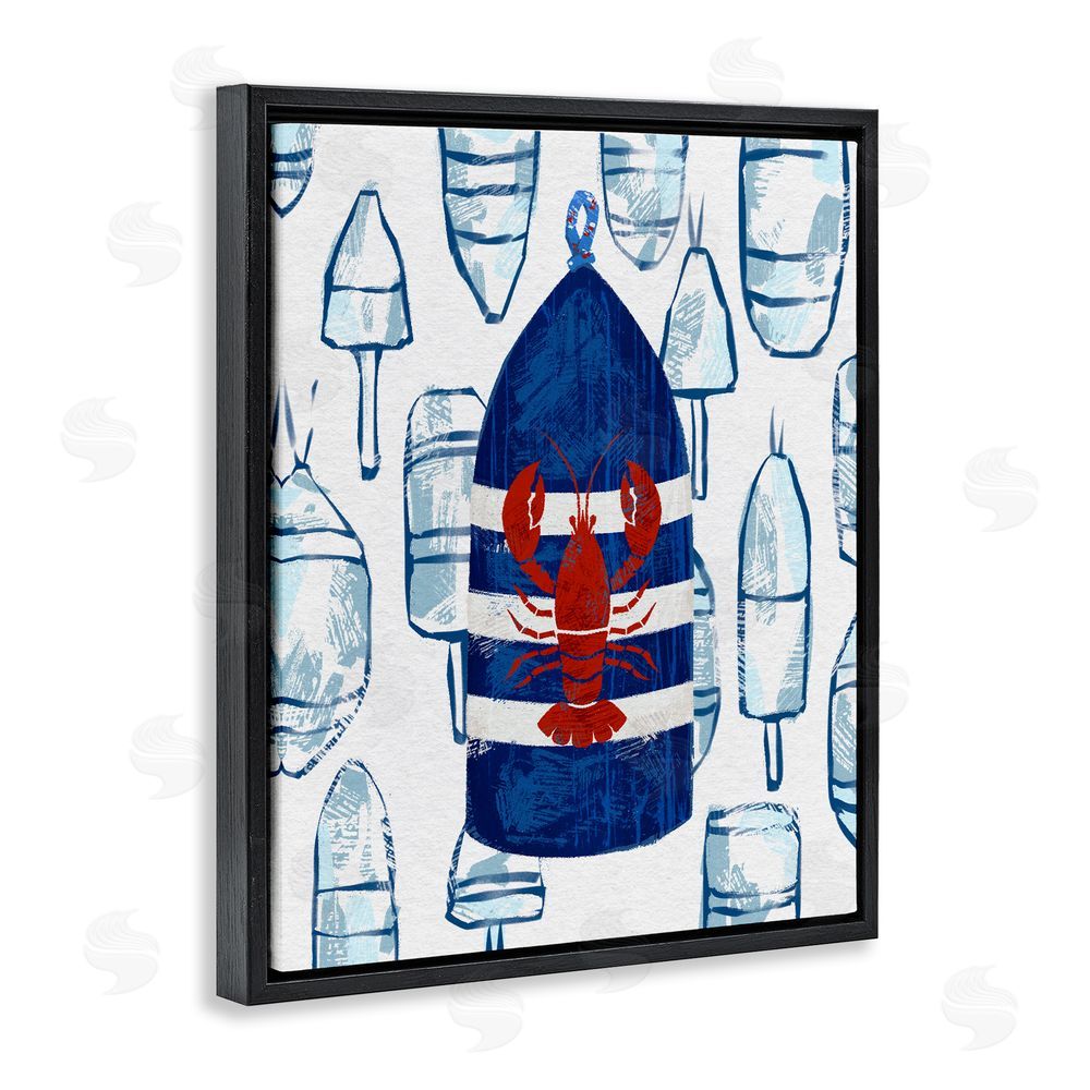 Ziwei Li Nautical Striped Lobster Buoy Black Floating Frame Canvas Wall Art Print