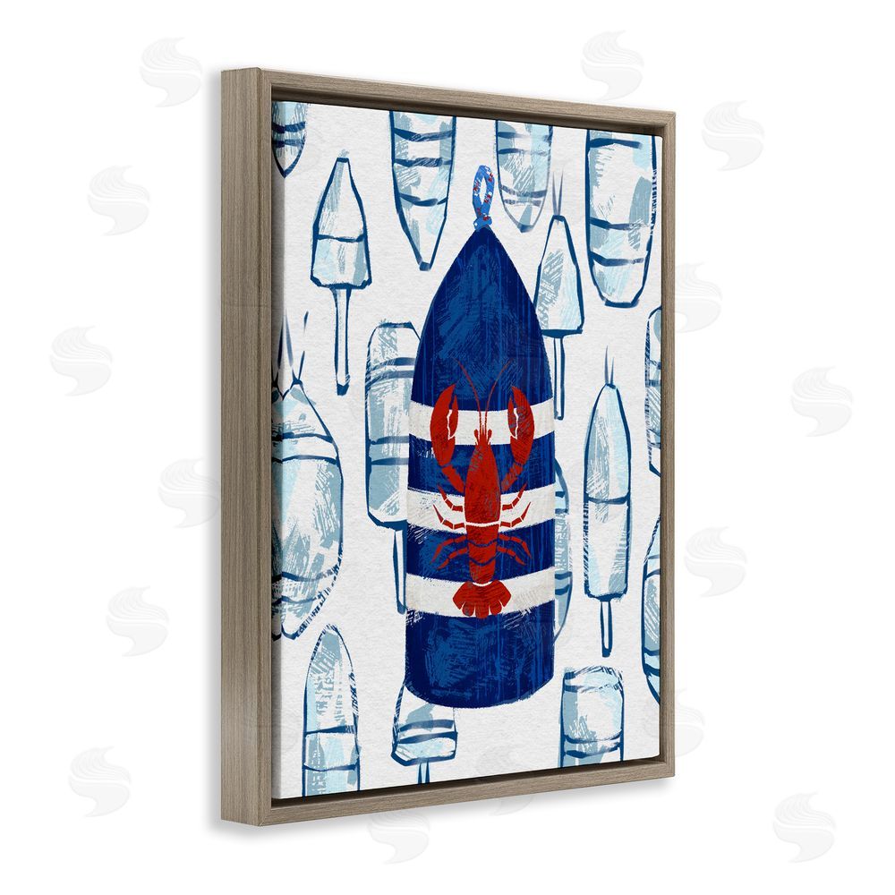 Ziwei Li Nautical Striped Lobster Buoy Brown Floating Frame Canvas Wall Art Print
