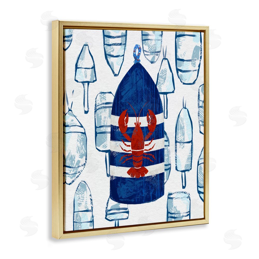 Ziwei Li Nautical Striped Lobster Buoy Gold Floating Frame Canvas Wall Art Print