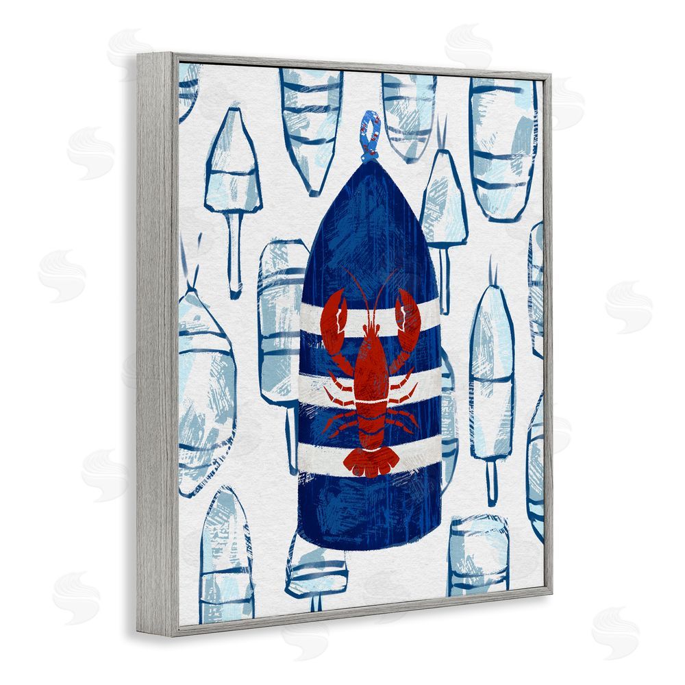 Ziwei Li Nautical Striped Lobster Buoy Gray Framed Giclee Wall Art Print