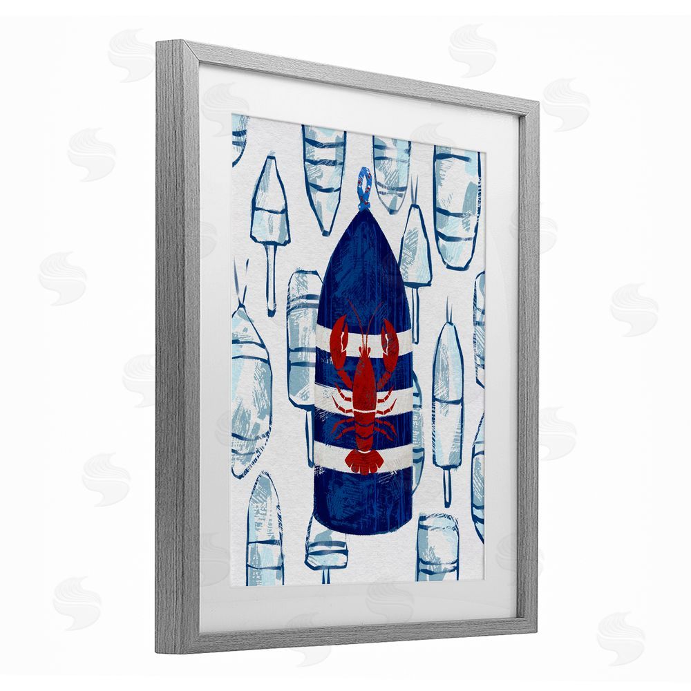 Ziwei Li Nautical Striped Lobster Buoy Gray Framed Print Under Glass Wall Art