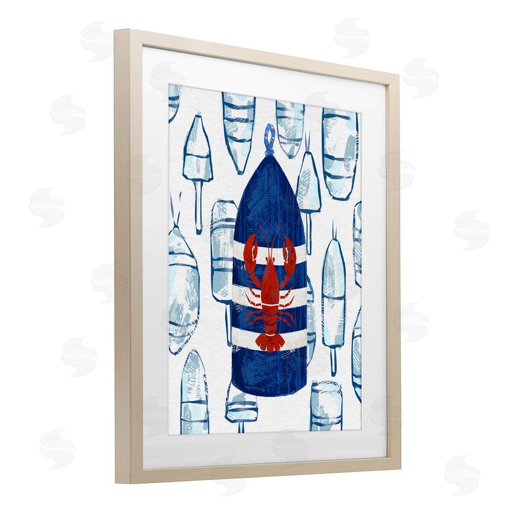 Ziwei Li Nautical Striped Lobster Buoy Brown Framed Print Under Glass Wall Art