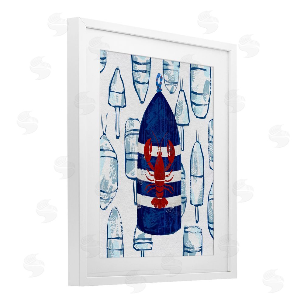 Ziwei Li Nautical Striped Lobster Buoy White Framed Print Under Glass Wall Art