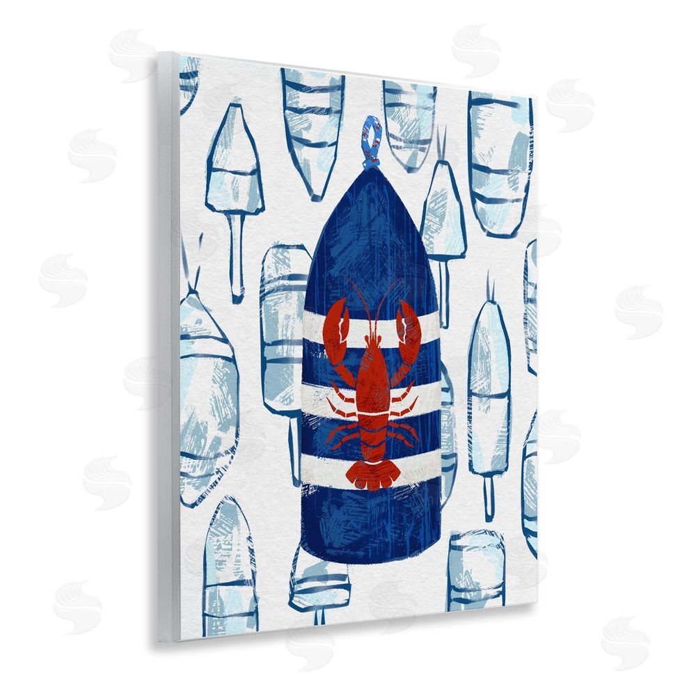Ziwei Li Nautical Striped Lobster Buoy Wooden Wall Plaque Art Print