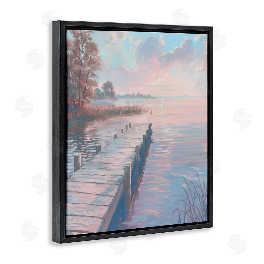 Ziwei Li Pastel Sunset Over Quiet Dock Black Floating Frame Canvas Wall Art Print