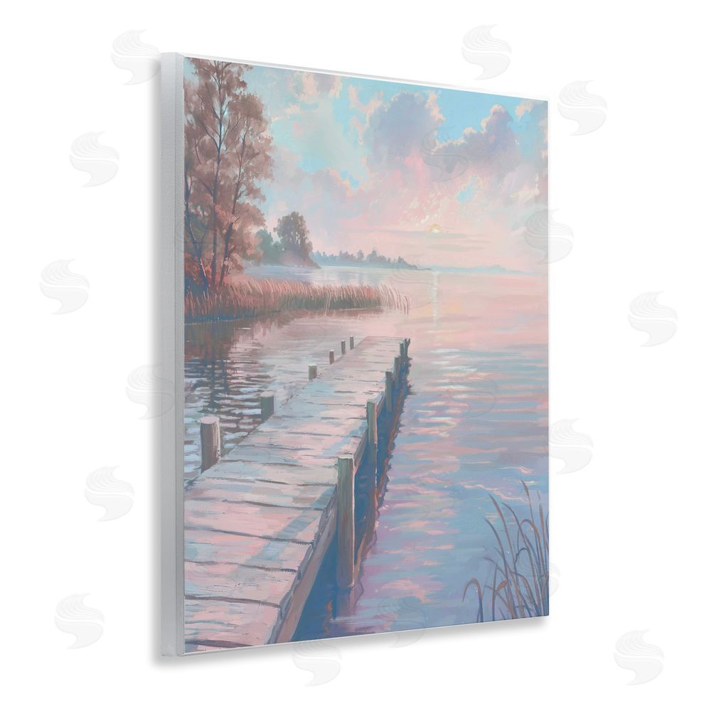 Ziwei Li Pastel Sunset Over Quiet Dock Wooden Wall Plaque Art Print