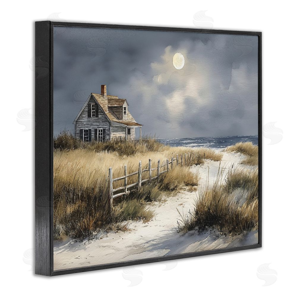Ziwei Li Moonlit Cottage by the Dunes Black Framed Giclee Wall Art Print