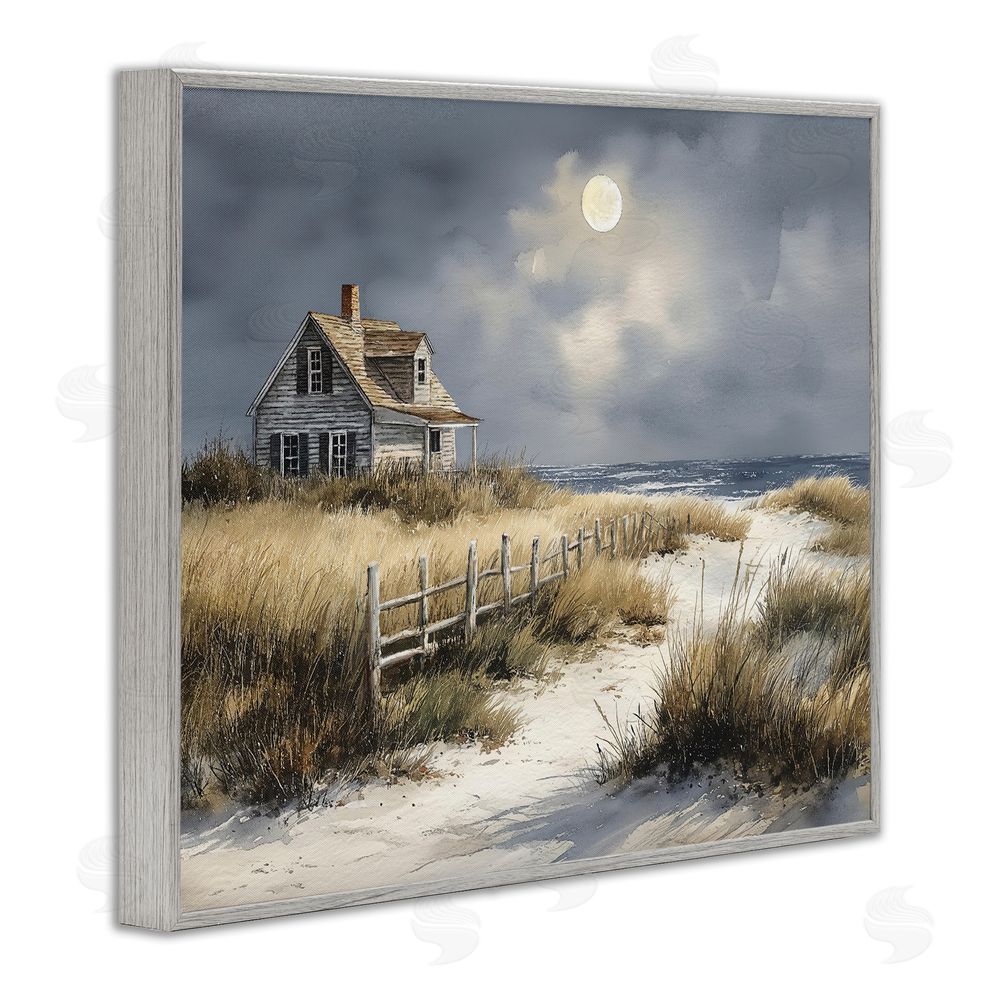 Ziwei Li Moonlit Cottage by the Dunes Gray Framed Giclee Wall Art Print