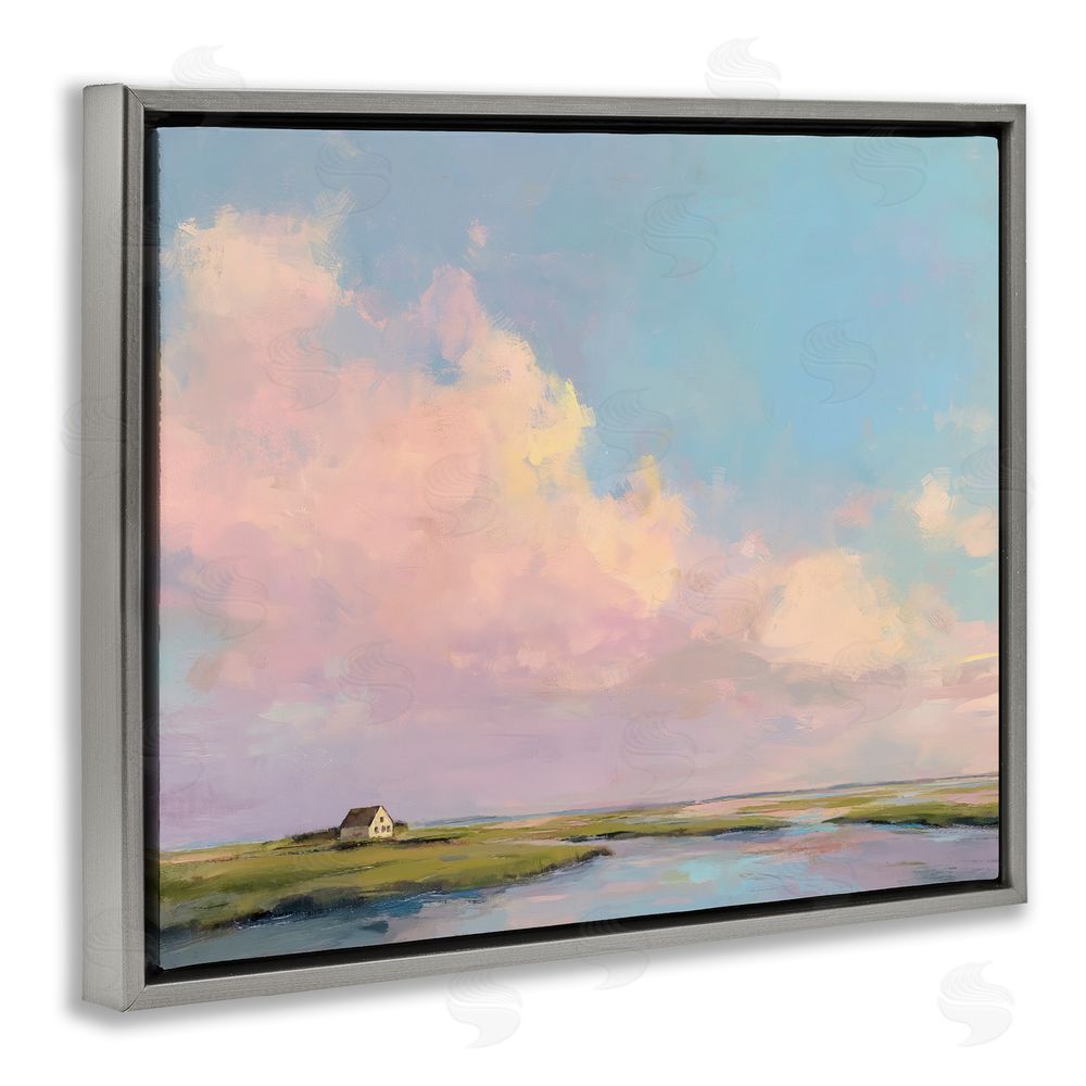 Ziwei Li Pastel Clouds over Cottage Gray Floating Frame Canvas Wall Art Print