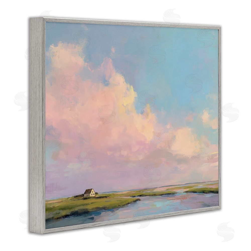 Ziwei Li Pastel Clouds over Cottage Gray Framed Giclee Wall Art Print